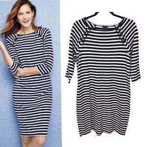 Talbots Striped Navy And White Cotton Knit Dress